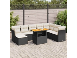 Vidaxl 9 Pcs Conjunto De Sofás P/ Jardim C/ Almofadões Vime Pe Preto