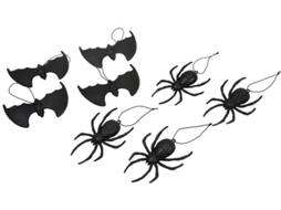 Decorações de Halloween DISFRAZZES Pacote de 4 Aranhas e 4 Morcegos Pendurados (14 cm)