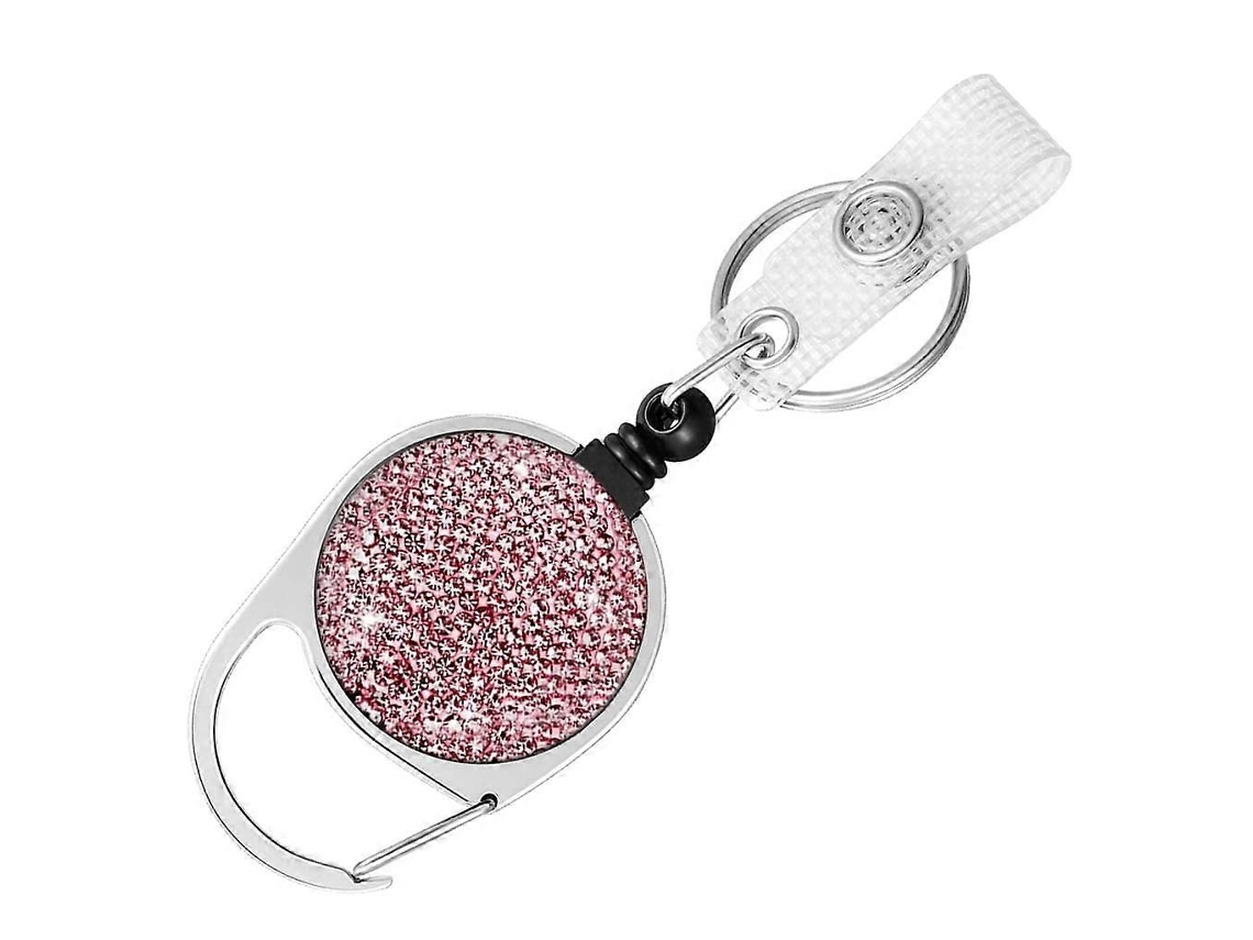 Chaveiro Retrátil Com Porta-crachá Anti-perda E Strass.