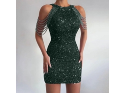 2026 vestido Mini Sem Mangas de Strass para Mulher 2023 Moda Formal Festa Gola Redonda Cremalheira Tamanho 3x large