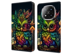 Capa Para Xiaomi Redmi Note 14 Pro 5g Com Compartimento Para Cartão, Estampa De Coruja Colorida, Flexível E Feita Em Couro Pu