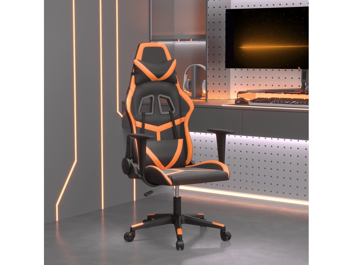 Cadeira Gaming Massagens Couro Artificial Preto E Laranja