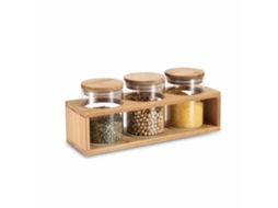 Conjunto de 3 Potes DKD HOME DECOR Natural Bambu Vidro de Borosilicato (31 X 11 X 11,5 cm)