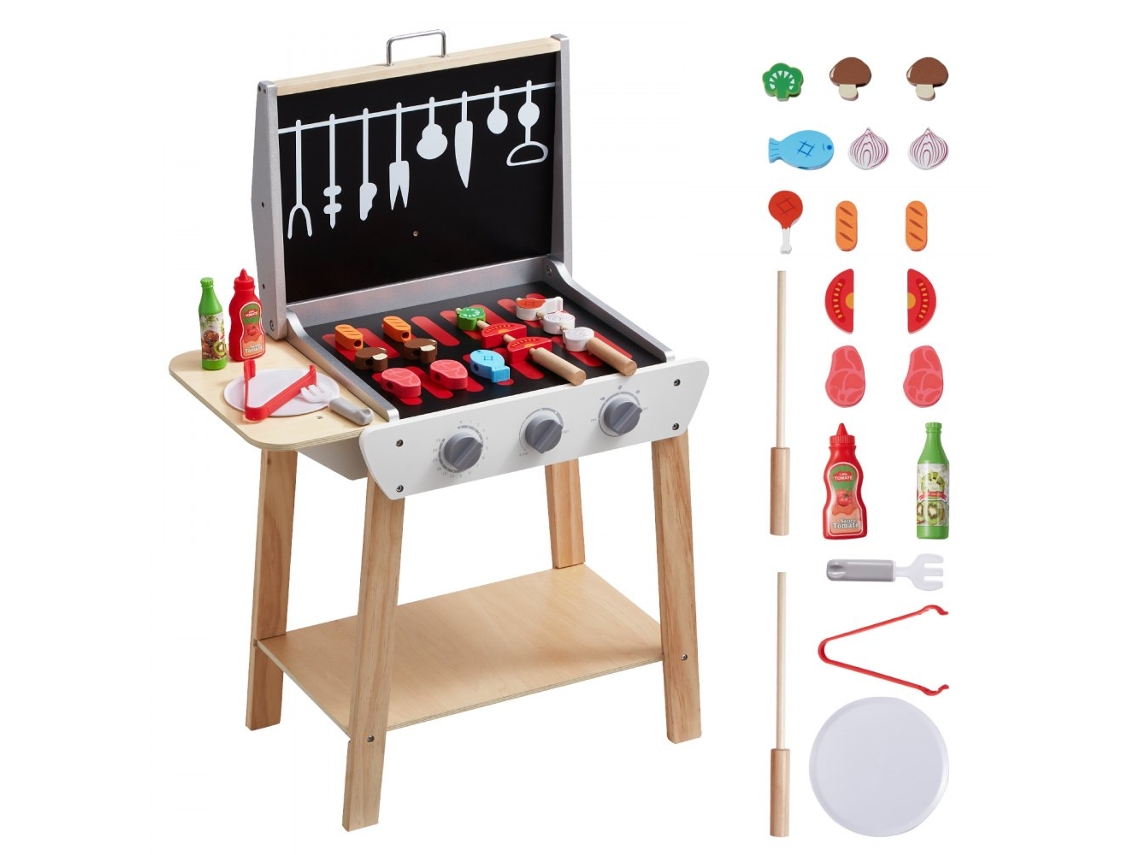 Conjunto De Cozinha Infantil Com Grelha, Acessórios E Brinquedos De Madeira Tekmaquinas