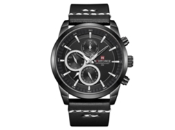 Relógio de Pulso Masculino Naviforce Resistente À Água de 30m com Pulseira Pu e Movimento Duplo