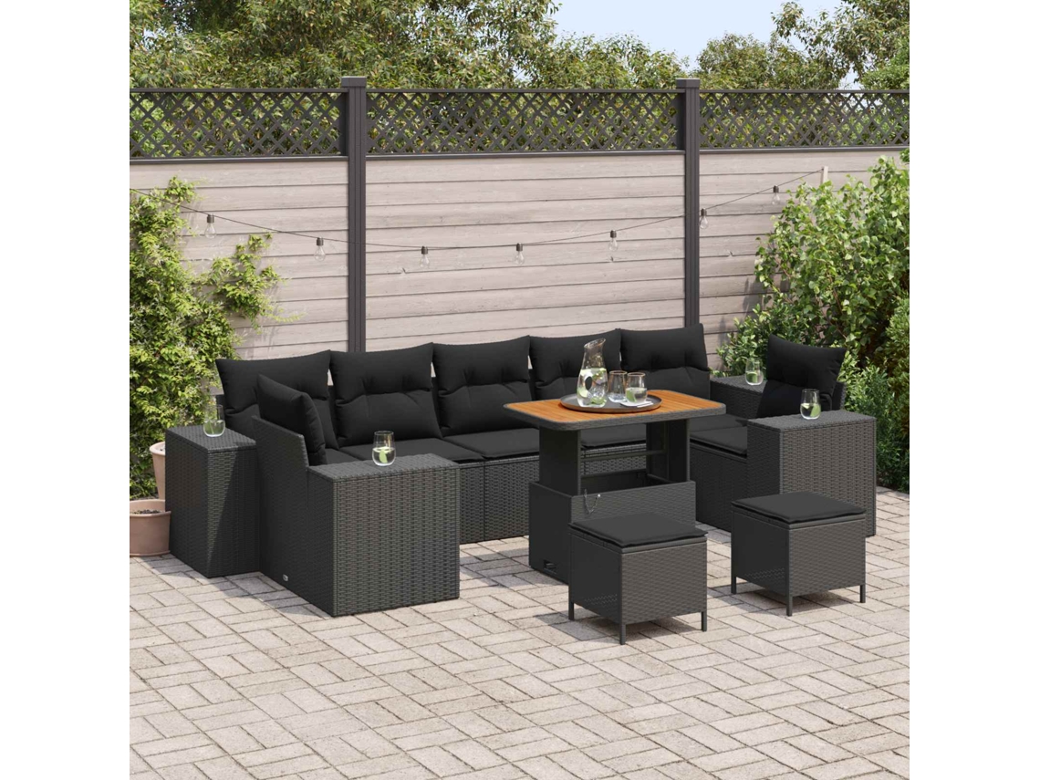 Vidaxl Conjunto De Sofá De Jardim 10 Unid. Preto Vime Pe
