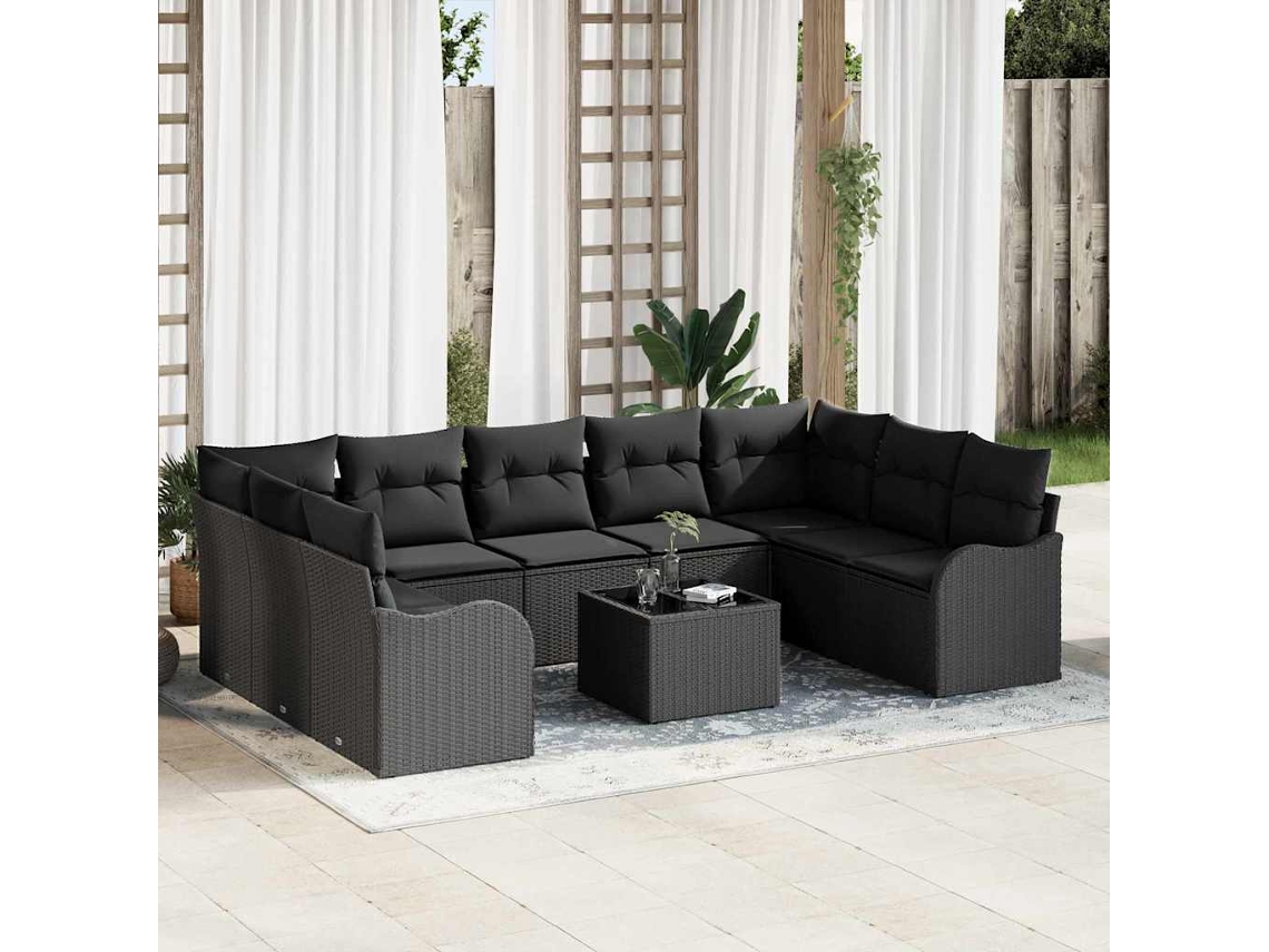 Vidaxl Conjunto De Sofá De Jardim 10 Unid. Preto Vime Pe