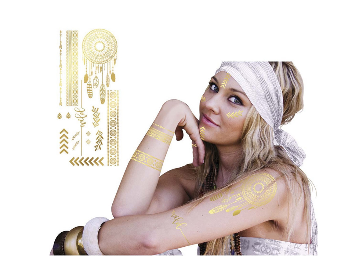 Tatuagem GUIRCA Hippie Dourada