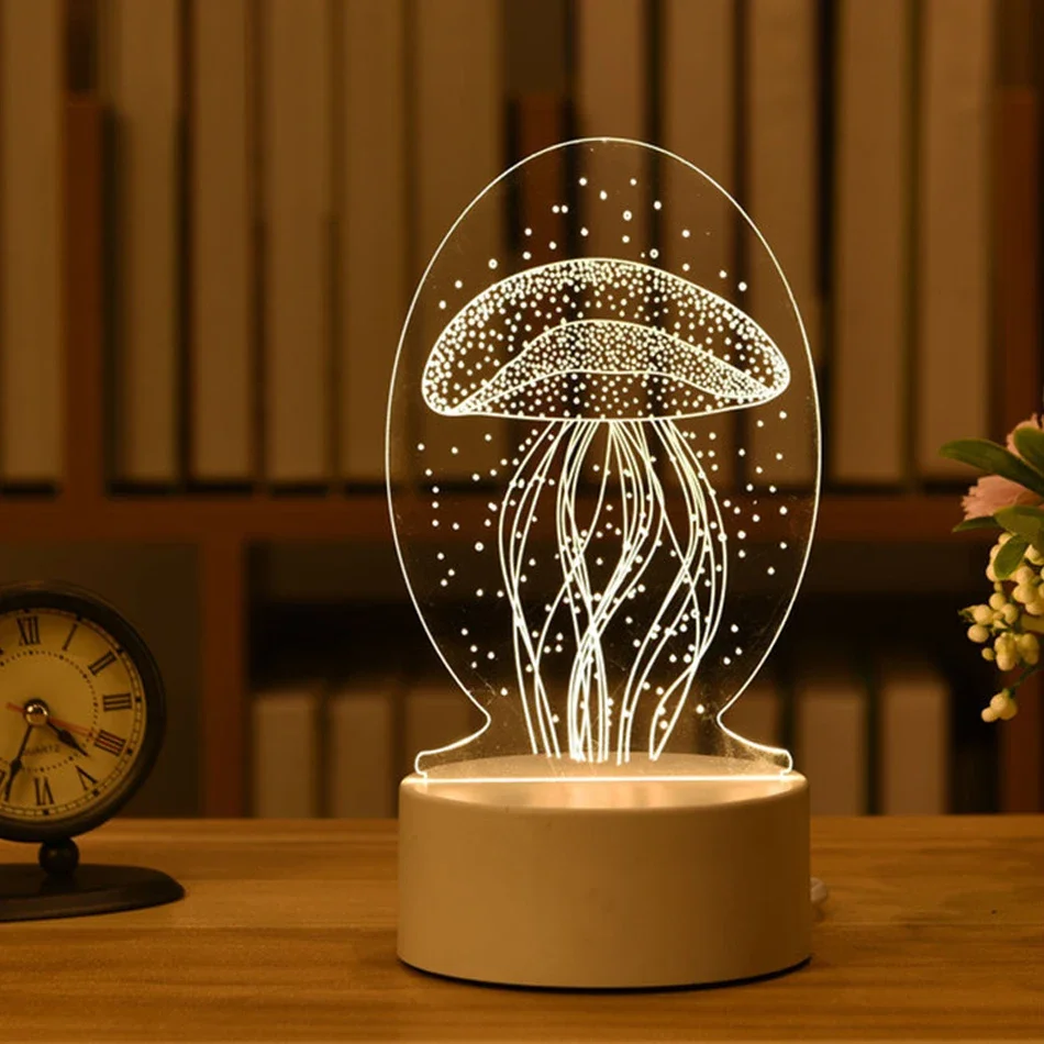 Luminária Noturna Led Usb 3d em Acrílico, Decoração para Quarto MDUG (luz Quente)