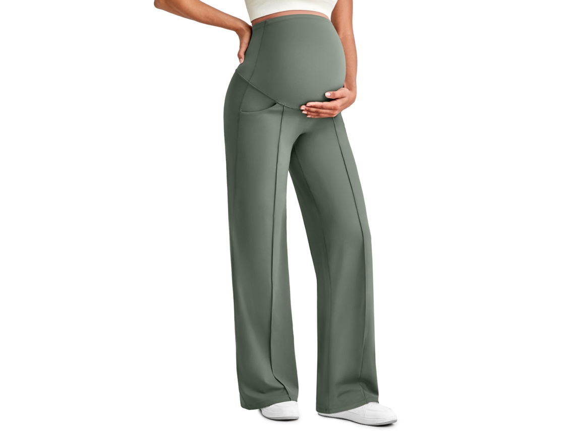 Calça de Ioga para Gestantes com Bolso na Barriga, Calça Elástica para Trabalho/casual, Verde, L PANOONA