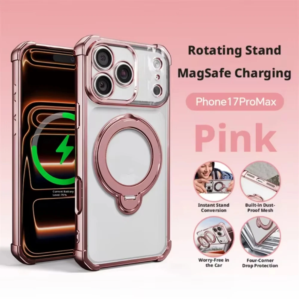 Capa Para Celular Com Suporte (rosa Para Iphone 15), Compatível Com Interface Magnética, Resistente A Choques E Quedas.