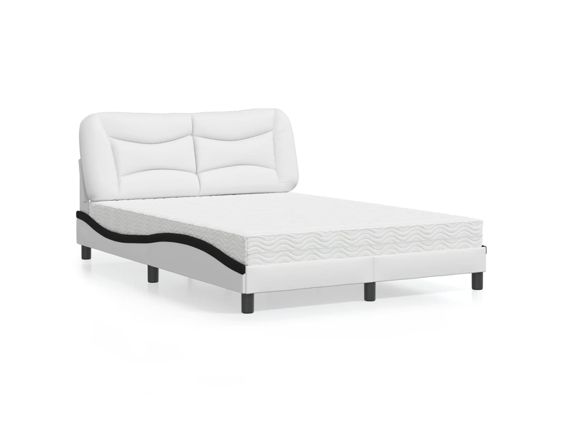 Vidaxl Cama Com Colchão Hvar 140x200 Cm Couro Artificial Preto E Branco