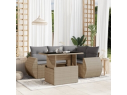 Vidaxl 5 Pcs Conjunto De Sofás P/ Jardim Com Almofadões Vime Pe Bege