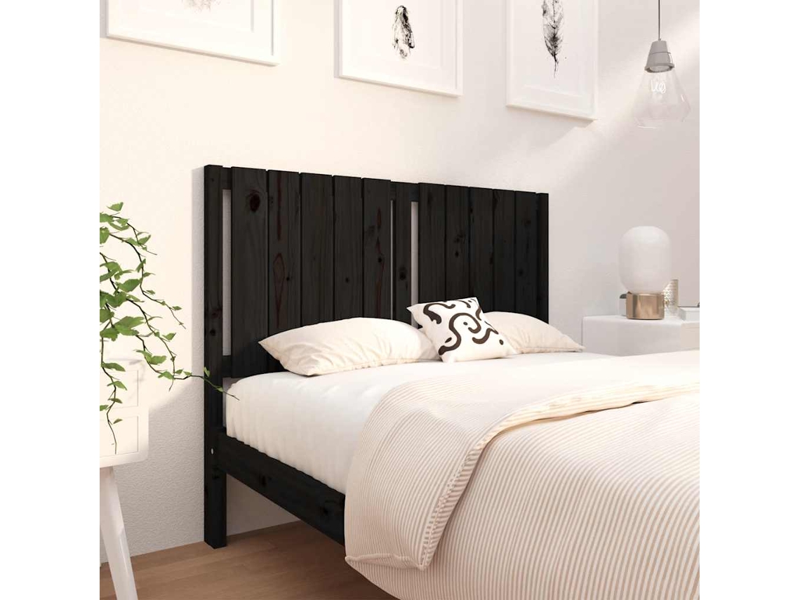 Vidaxl Cabeceira De Cama 125,5x4x100 Cm Pinho Maciço Preto