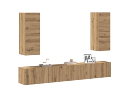 Conjunto De Armário Tv Parede 4 Pcs Madeira Carvalho Artisiano Dkd Home Decor