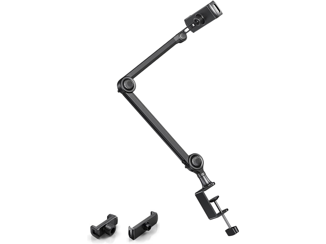 Suporte De Mesa Para Celular E Tablet, Em Alumínio, Com Fixação Por Grampo Para Dispositivos De 4, 6 E 13 Polegadas.