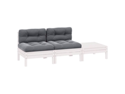 Vidaxl 3 Pcs Conjunto Lounge Jardim C/ Almofadões Pinho Maciço Branco
