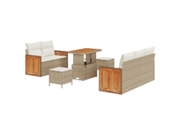 Conjunto 8 Conjunto De Sofá De Jardim Vidaxl Bege Vime Pe (173 X 62 X 85 Cm)