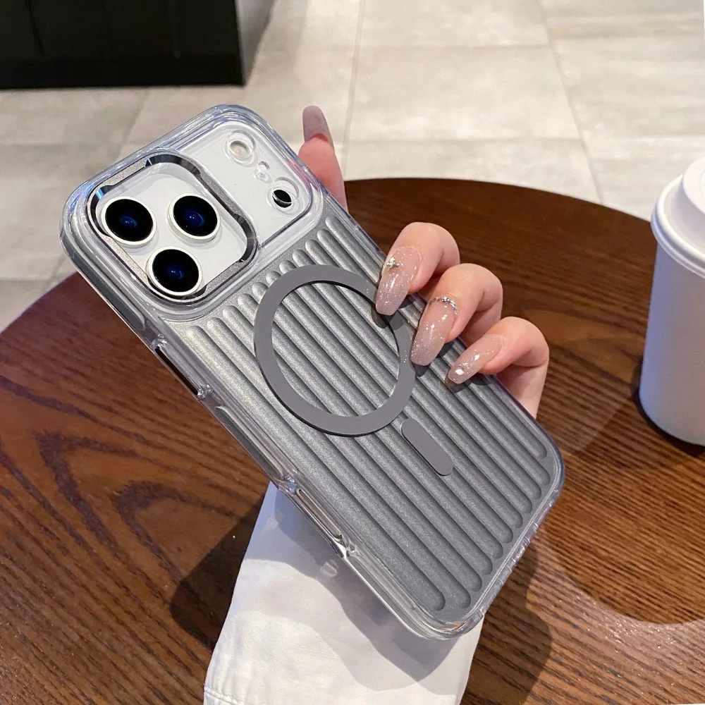 (cinza, Iphone 17) Capa Magsafe Para Celular Com Listras Onduladas, Capa Protetora Magnética À Prova De Choque.