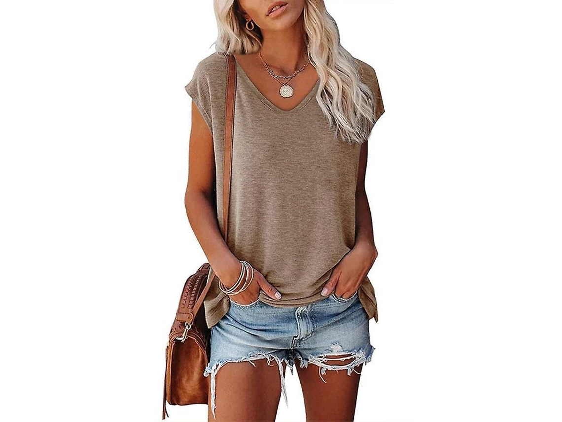 Blusa Feminina De Mistura De Algodão - Ideal Para Primavera E Verão, Confira A Tabela De Tamanhos Khaki