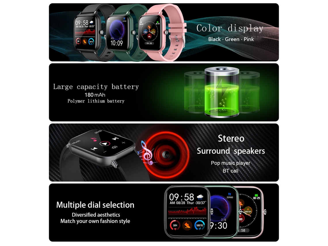 Pulseira Inteligente P6 com Chamada Bt Monitor de Saúde Ip67 Touch Screen Compatível Android Ios