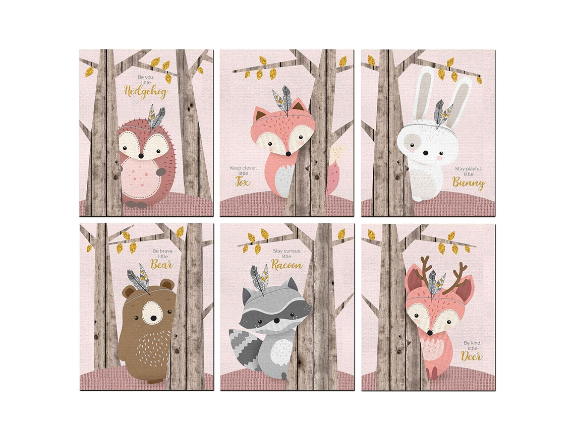 Laxiscreed Conjunto De 6 Quadros De Arte Em Tela Com Animais Divertidos Para Decoração De Parede