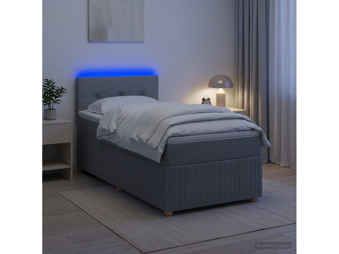 Vidaxl Cama Box Spring Com Colchão E Led Cinzento-claro 90 X 190 Cm