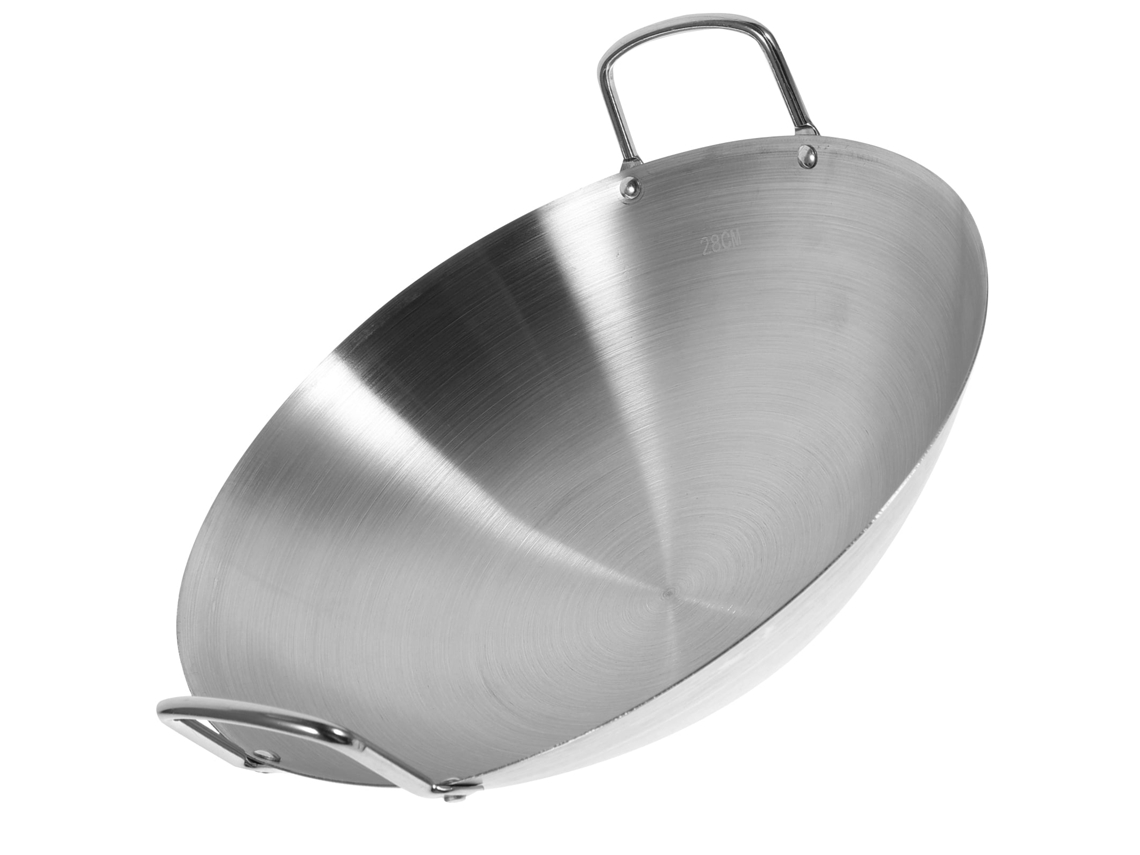 Wok de aço inoxidável, wok de fundo redondo, frigideira grande, frigideira para refogar com grande capacidade