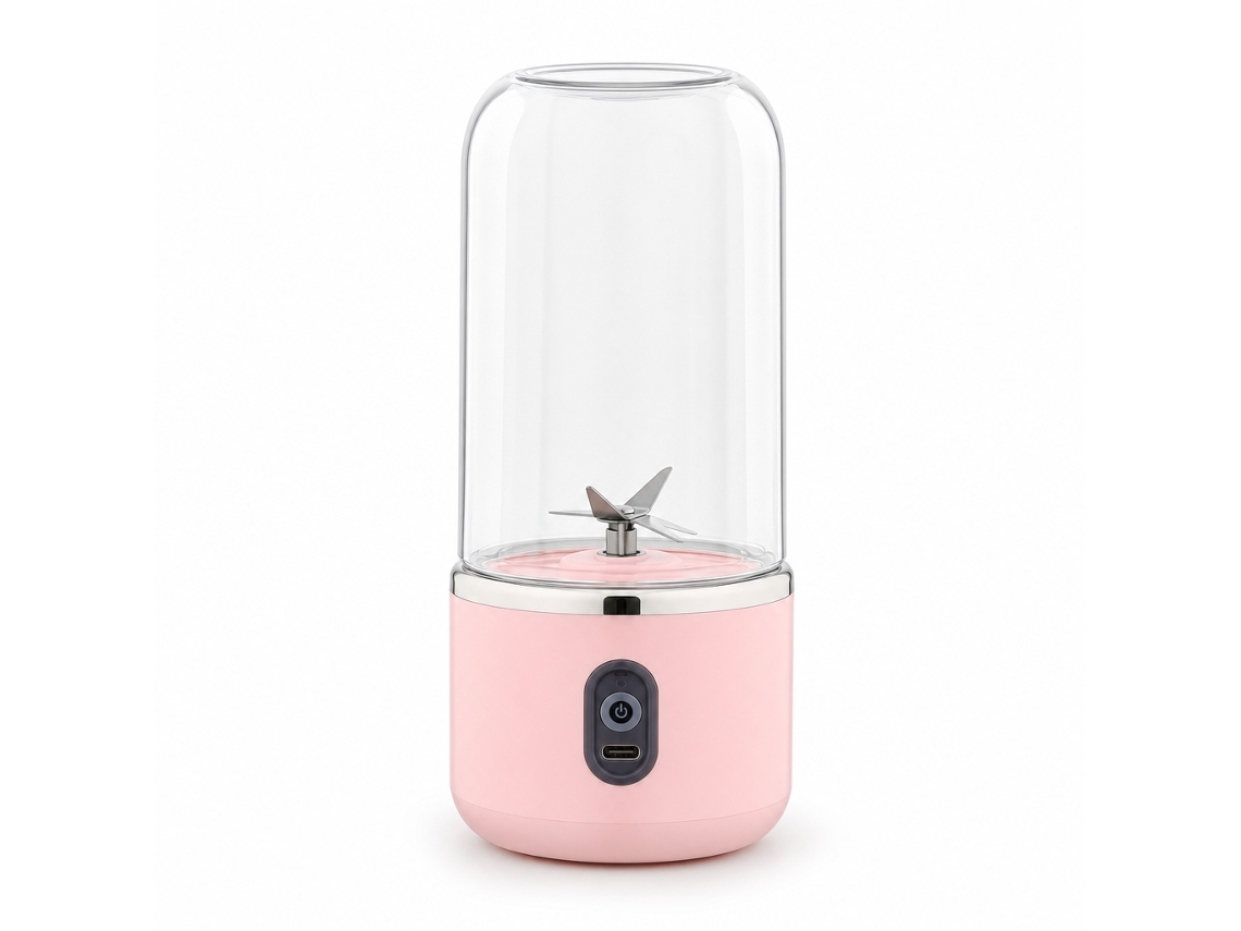 Liquidificador Portátil Elétrico Rosa, Copo Individual Para Sumos E Batidos, 6 Lâminas Com Tampa