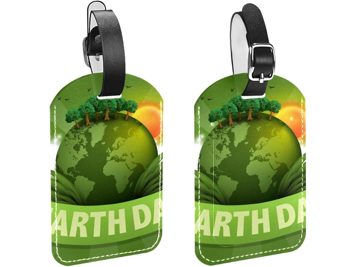 Conjunto De 2 Etiquetas Viagem E Bagagem Masculinas Verdes O Dia Da Terra, Em Poliuretano, Malas E Bolsas