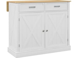 Ilha de Cozinha Mdf e Madeira de Borracha Cor Branco e Madeira 105x60x90,5 cm Homcom