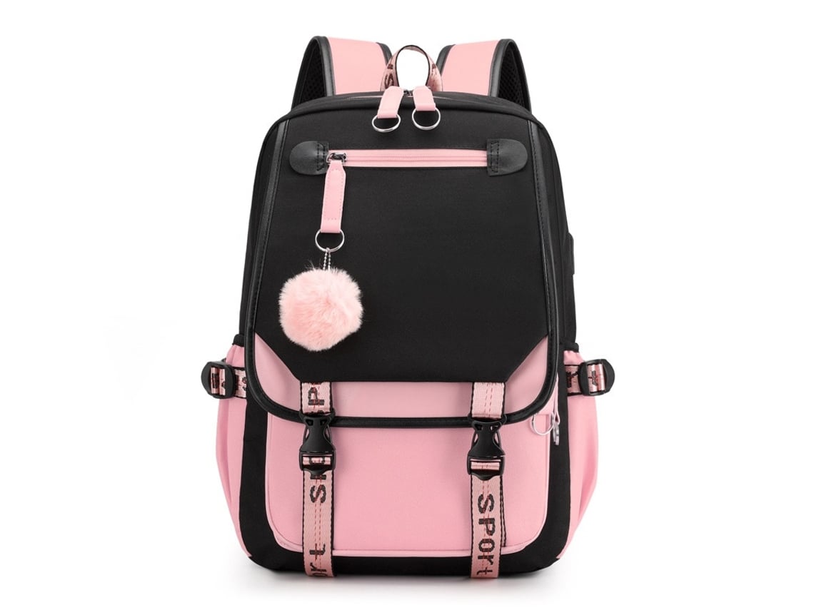 Mochila Escolar Infantil, Portátil Até 16 Polegadas, Material Poliéster, Impermeável, Em Rosa, Com Alças Ajustáveis Elysve