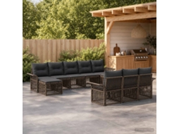 Vidaxl Conjunto De Sofá De Jardim 10 Unid. Cinzento Vime Pe