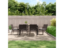 7 Pcs Jogo De Jantar P/ Jardim C/ Almofadões Vime Pe E Aço Dkd Home Decor