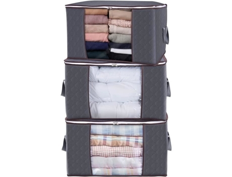 Lote De 3 Sacos De Armazenamento Em Não-tecido, Sacos De Armazenamento Para Edredons, Cobertores, Travesseiros, Brinquedos, Roupas, Cinza, 60 X 40 X 3