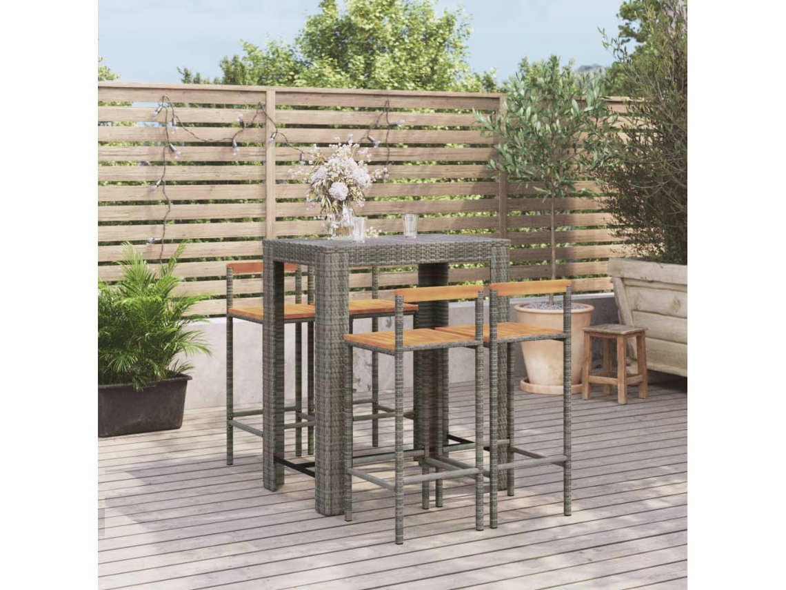 Vidaxl 5 Pcs Conjunto De Bar P/ Jardim Vime Pe/acácia Maciça Cinzento