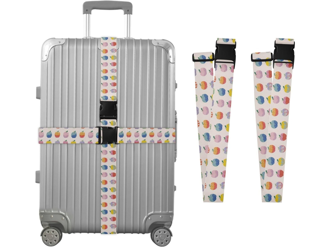 Conjunto De 2 Cintas Bagagem Com Estampa Maçã Desenho Animado Para Malas, Cintas De Viagem, Acessórios De Cinto