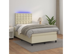 Vidaxl Cama Box Spring C/ Colchão/led 120x200cm Couro Artificial Creme