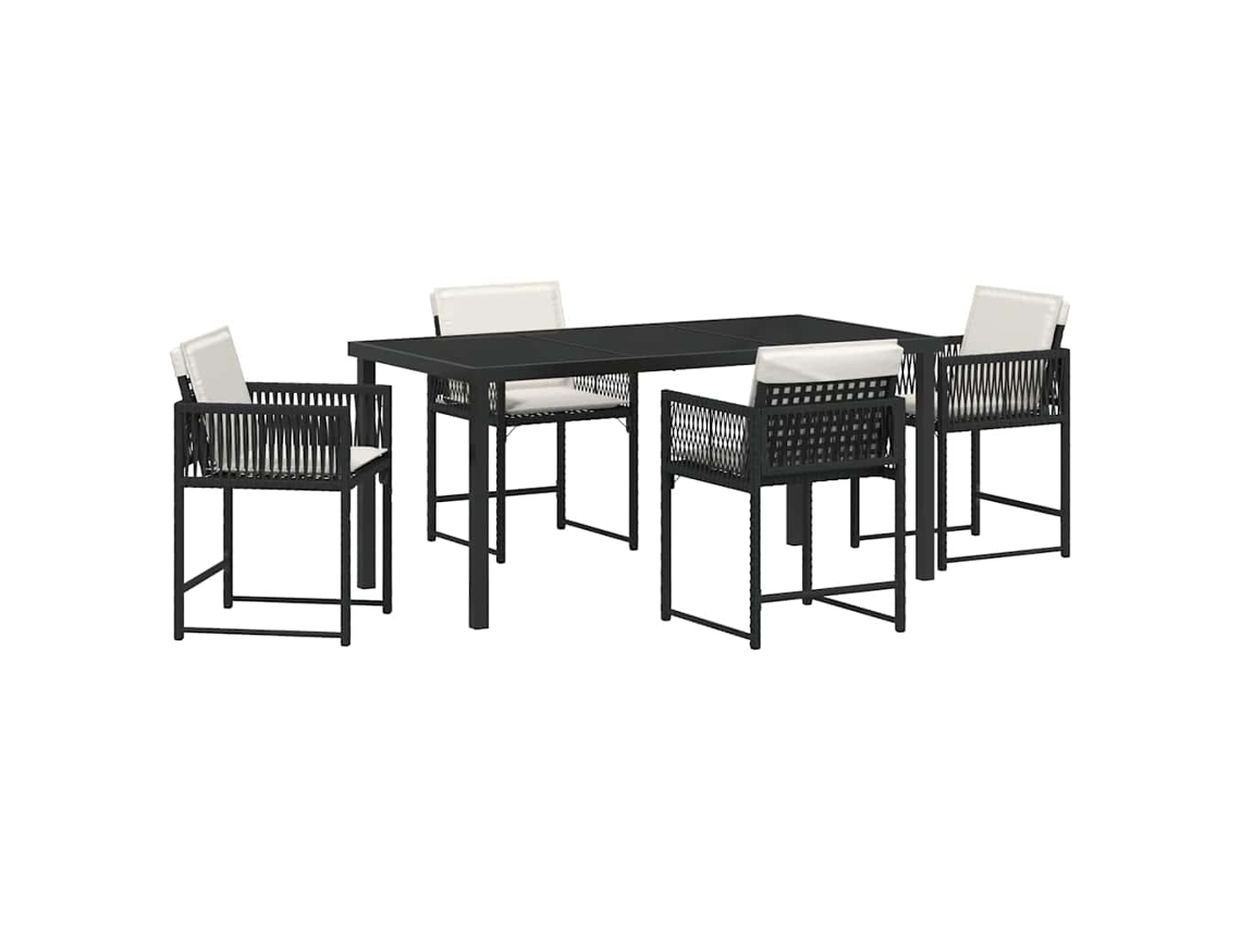 Conjunto 5 De Jantar De Jardim Com Almofadas Vidaxl Preto Rattan Poliéster