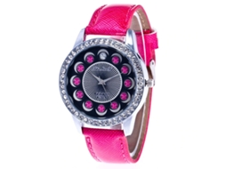 Relógio de Pulso Feminino de Couro Pu com Estilo Simples e Dial Redondo Rosa
