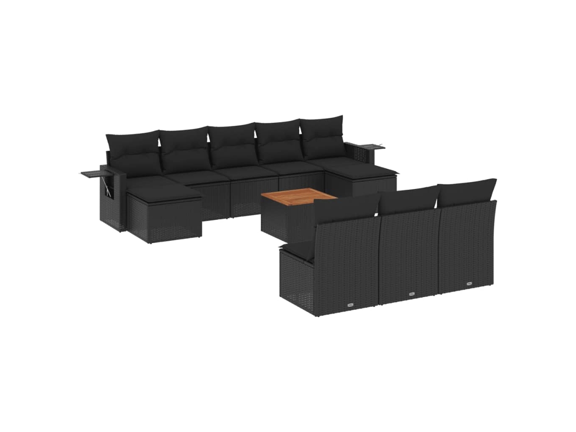 Conjunto de 11 Sofás de Jardim com Almofadões Vime Pe Preto MAISON EXCLUSIVE