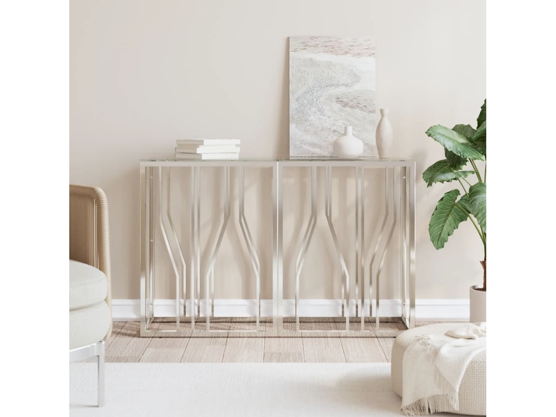 Mesa Consola 110x30x70 Cm Aço Inoxidável E Vidro Lovely Home