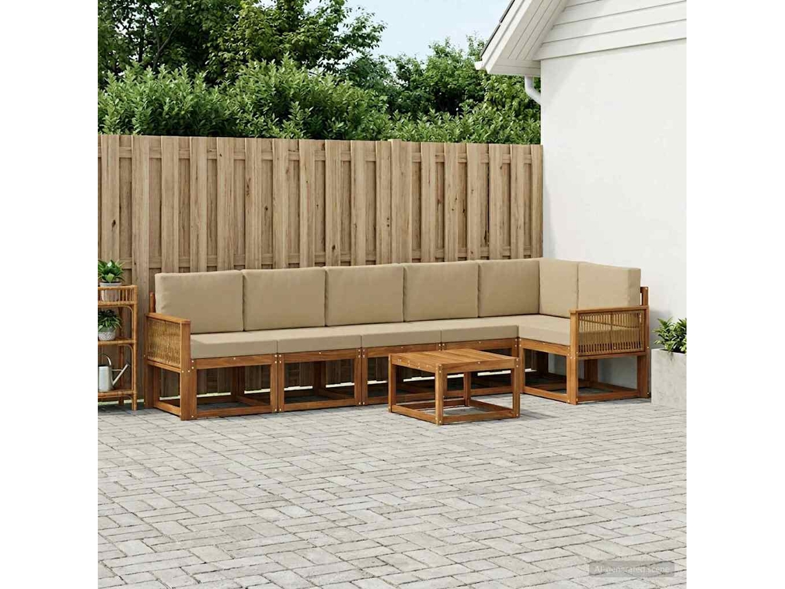 Vidaxl Conjunto De Sofás Para Exterior 7 Pcs Natural E Bege Poliéster