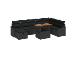 Conjunto 9 Móveis De Jardim Vidaxl Preto Vime Pe (288,5 X 178,5 X 85 Cm)