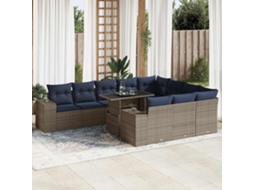 Vidaxl 11 Pcs Conjunto Sofás De Jardim C/ Almofadões Vime Pe/acácia
