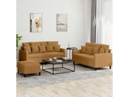 Vidaxl 3 Pcs Conjunto De Sofás Com Almofadões Veludo Castanho