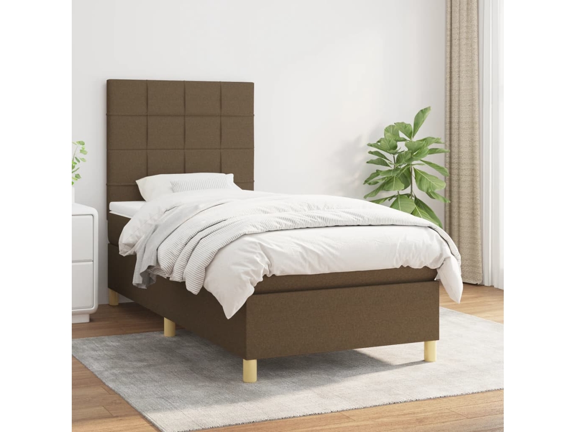 Vidaxl Cama Com Molas/colchão 90x190 Cm Tecido Castanho-escuro