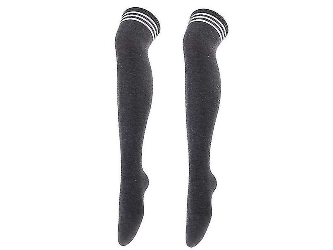 Medias Largas De Rodilla Superior De Punto Rayadas Para Mujer Negro