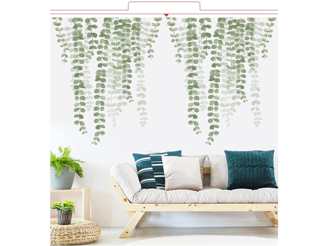 Adesivos de parede com folhas verdes para sala de estar, quarto, decoração de parede atrás do sofá, plantas tropicais.
