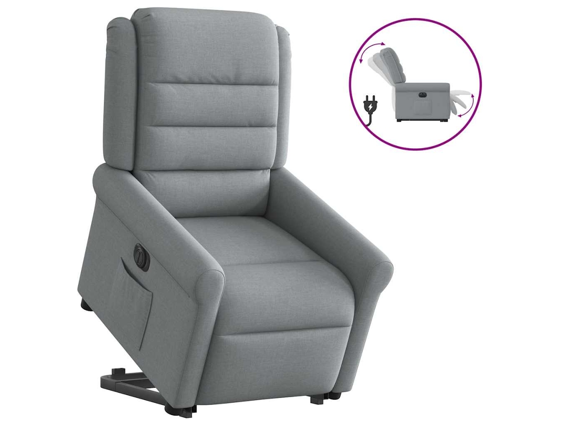 Vidaxl Poltrona Reclinável Elevatória Elétrica Tecido Cinzento-claro